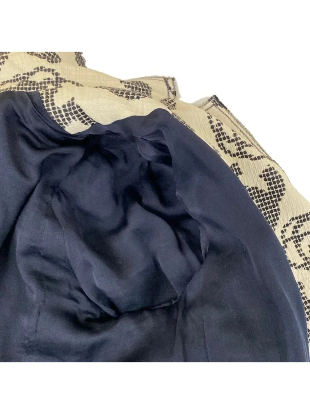 Chanel Jacket 36 S Dark Navy Brown Ivory Long Sleeve Tweed Spring Autumn Cotton